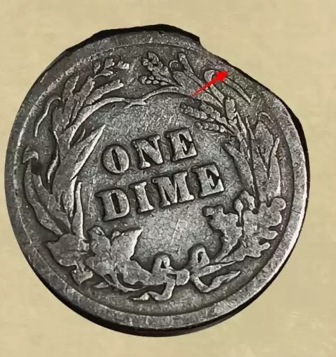 1915 Barber dime clipped planchet error with curved missing section along coin edge